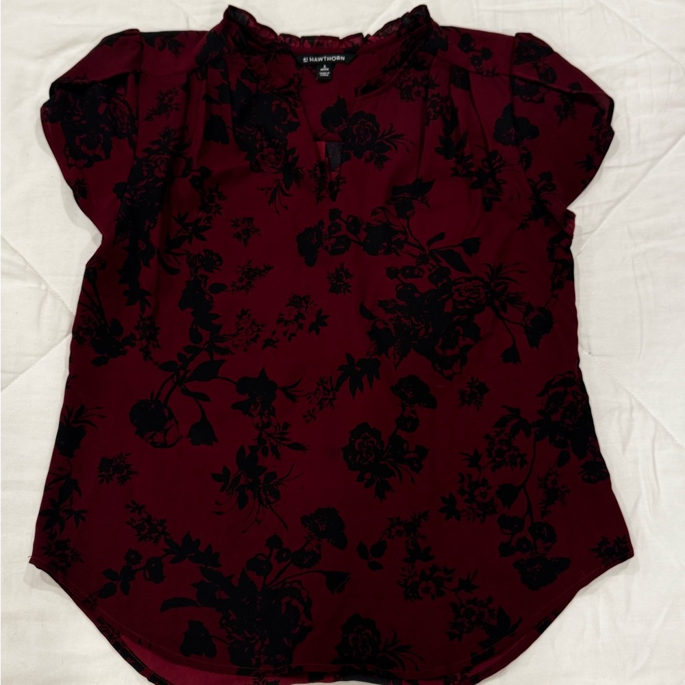 41 Hawthorn Maroon and Black Floral Blouse